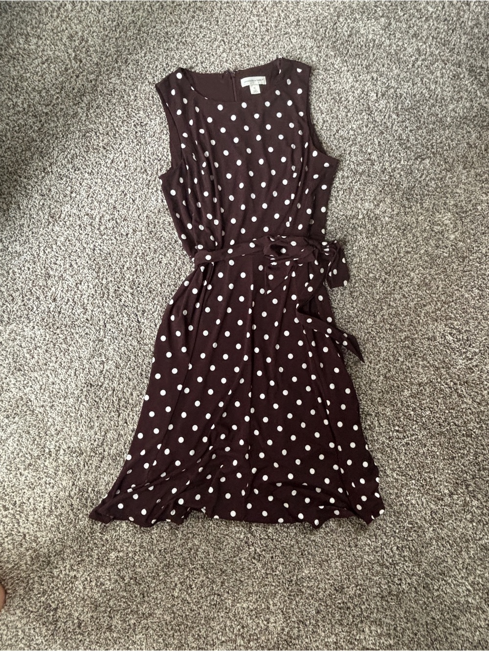 Christopher & Banks Brown Polka Dot Sleeveless Midi Dress with Tie Waist